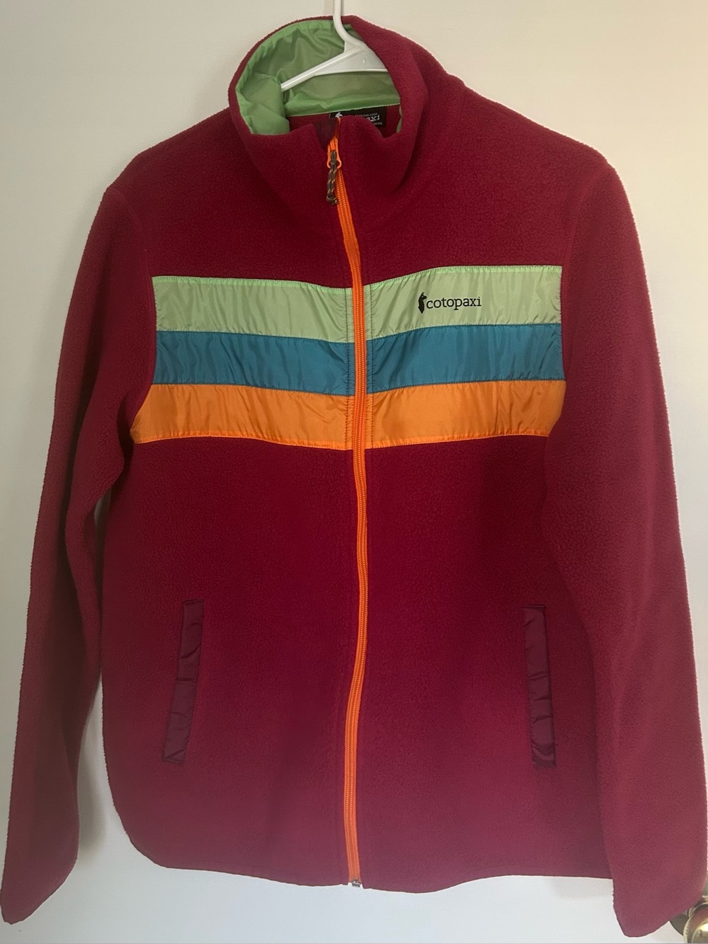 COTOPAXI XL Women’s Burgundy Fleece Jacket with Mint, Teal & Orange Stripes